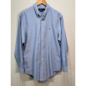 Ralph Lauren Mens 16.5-34 Blue Button Down Pony Long Sleeve Shirt‎